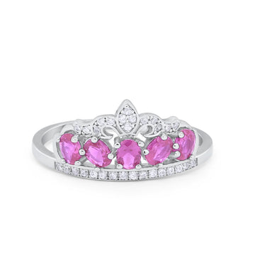 King Crown Ring Oval Simulated Light Pink CZ 925 Sterling Silver